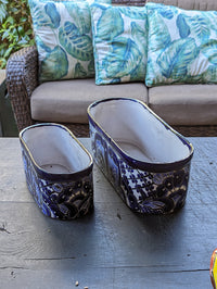 Succulent Planter Boxes, Ceramic Talavera Pottery, Indoor Outdoor Windowsill Planters, Narrow Planters - Set of 2 Blue Pots