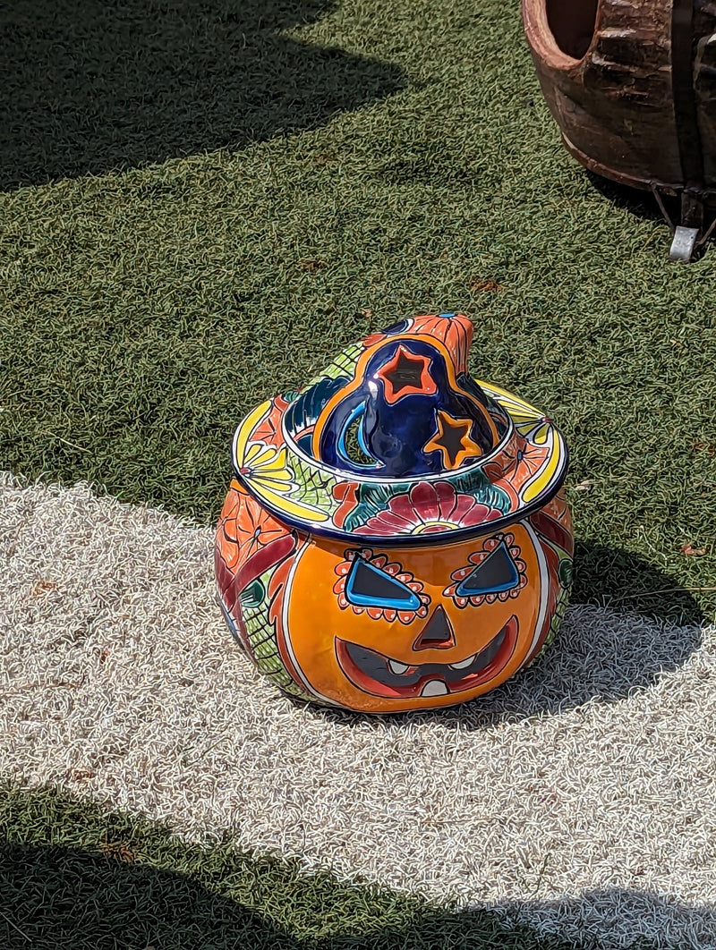 Pumpkin Halloween Decor, Indoor Halloween Party Decor or Outdoor Fall Decor, Handmade Mexican Talavera Pottery Home Decoration