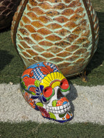 Halloween Skull Decor for Trick or Treat or Halloween Party, Holiday Decor or Seasonal Yard Decor, Handmade Mexican Talavera Pottery 12" H