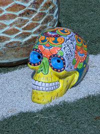 Halloween Skull Decor for Trick or Treat or Halloween Party, Holiday Decor or Seasonal Yard Decor, Handmade Mexican Talavera Pottery 12" H
