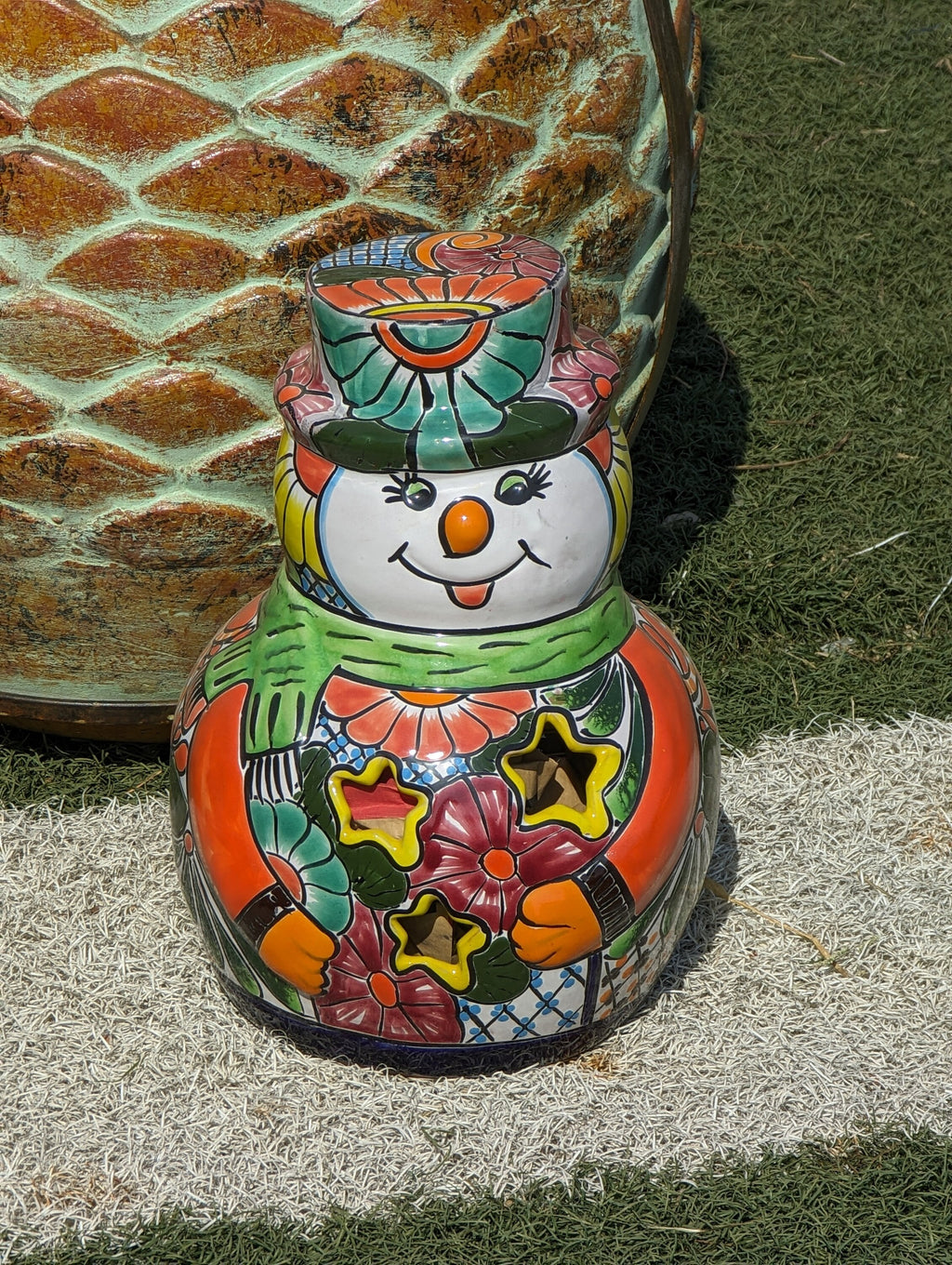 Frosty the Snowman Christmas Yard Art, Talavera Pottery, Porch Snowman, Snowman Porch Decor, Snowman Yard Art, Handmade In Mexico