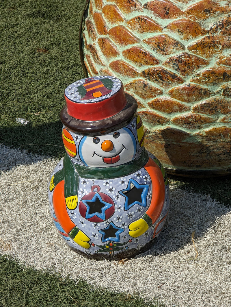 Frosty the Snowman Christmas Yard Art, Talavera Pottery, Porch Snowman, Snowman Porch Decor, Snowman Yard Art, Handmade In Mexico