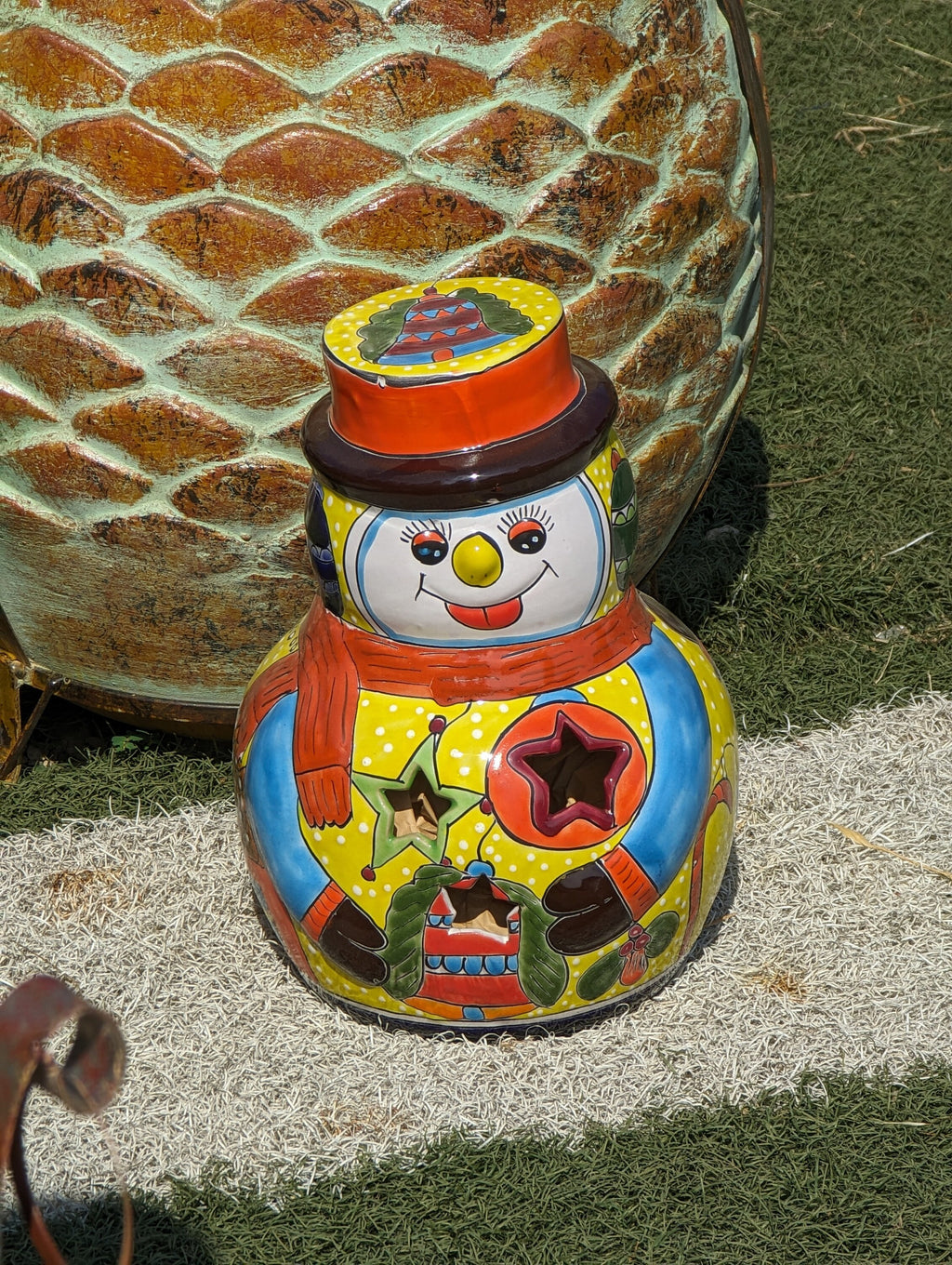 Frosty the Snowman Christmas Yard Art, Talavera Pottery, Porch Snowman, Snowman Porch Decor, Snowman Yard Art, Handmade In Mexico