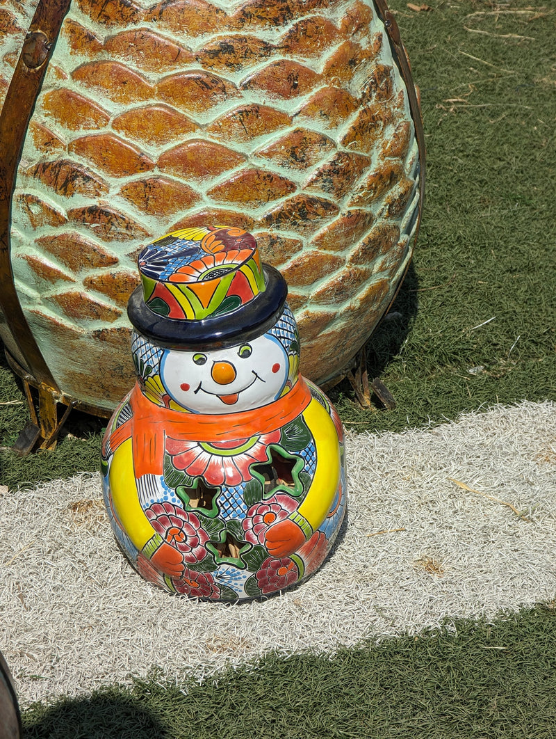 Frosty the Snowman Christmas Yard Art, Talavera Pottery, Porch Snowman, Snowman Porch Decor, Snowman Yard Art, Handmade In Mexico