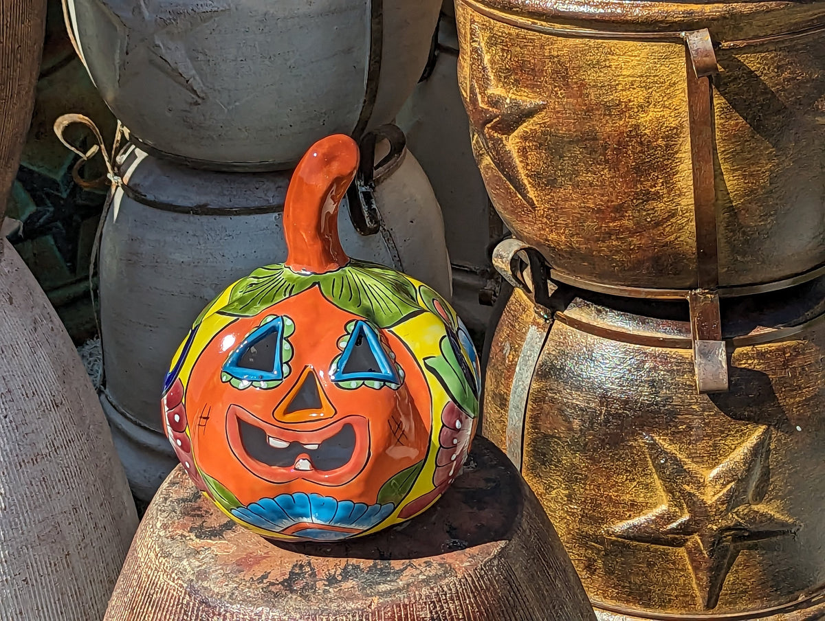 Halloween Pumpkin Decor, Jack-o-Lantern for Trick or Treat Party, Holiday Decor or Seasonal Yard Decor, Handmade Mexican Talavera Pottery