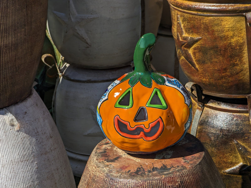 Halloween Pumpkin Fall Decor, Jack-o-Lantern for Trick or Treat Party, Halloween Home Decor or Seasonal Yard Decor, Handmade Talavera