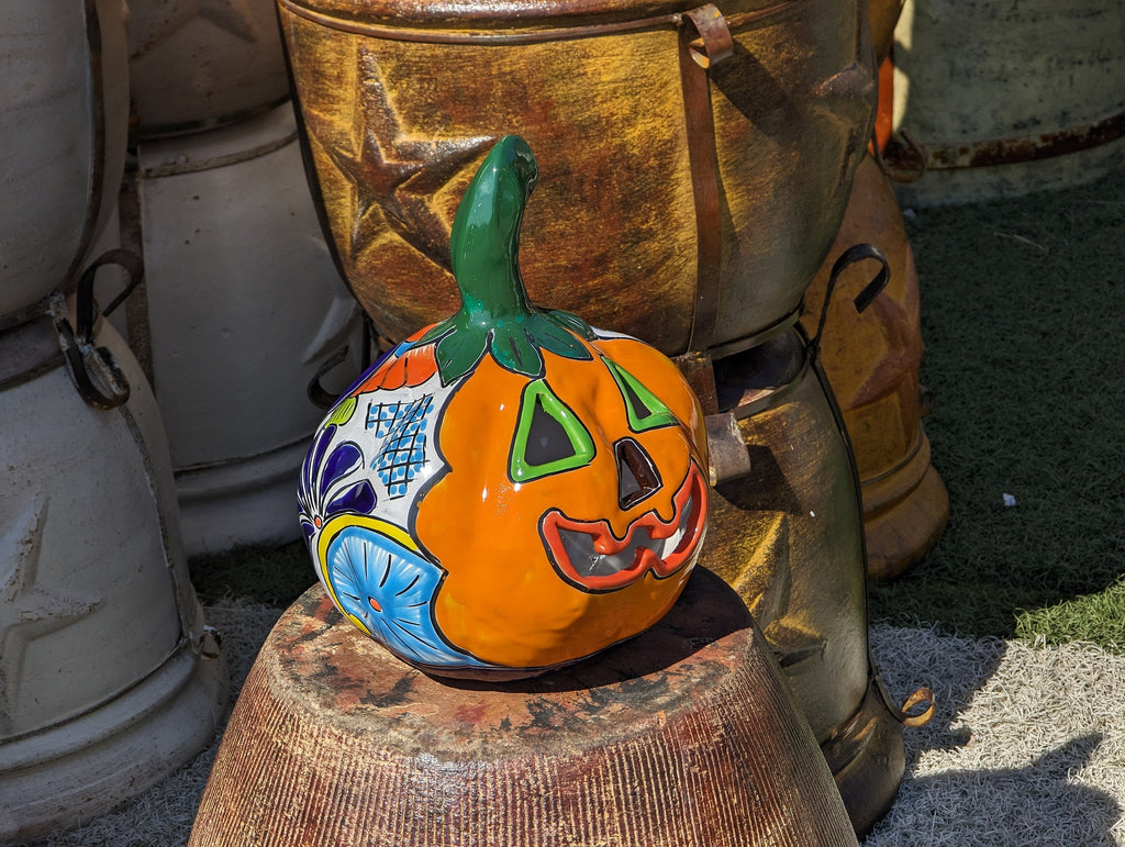 Halloween Pumpkin Fall Decor, Jack-o-Lantern for Trick or Treat Party, Halloween Home Decor or Seasonal Yard Decor, Handmade Talavera