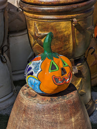 Halloween Pumpkin Fall Decor, Jack-o-Lantern for Trick or Treat Party, Halloween Home Decor or Seasonal Yard Decor, Handmade Talavera