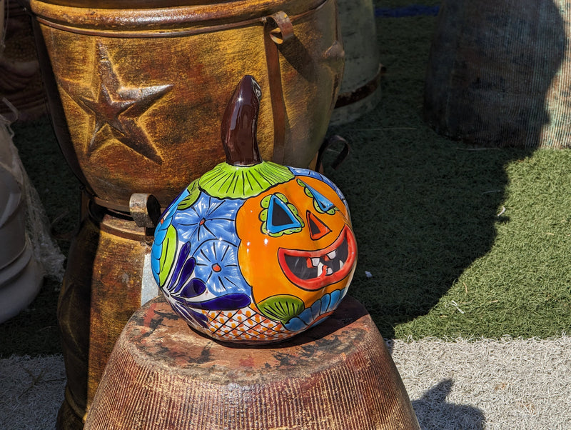 Halloween Pumpkin Decor, Jack-o-Lantern for Trick or Treat Party, Holiday Decor or Seasonal Yard Decor, Handmade Mexican Talavera Pottery