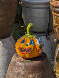Halloween Pumpkin Decor, Jack-o-Lantern for Trick or Treat Party, Holiday Decor or Seasonal Yard Decor, Handmade Mexican Talavera Pottery