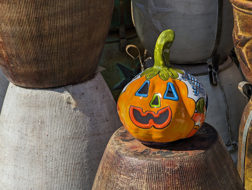 Halloween Pumpkin Decor, Jack-o-Lantern for Trick or Treat Party, Holiday Decor or Seasonal Yard Decor, Handmade Mexican Talavera Pottery