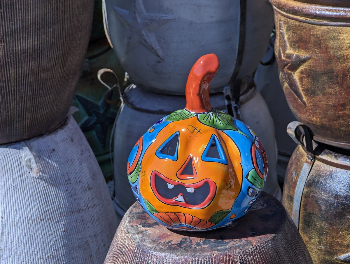 Halloween Pumpkin Decor, Jack-o-Lantern for Trick or Treat Party, Holiday Decor or Seasonal Yard Decor, Handmade Mexican Talavera Pottery