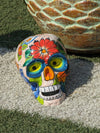 Halloween Skull Decor for Trick or Treat or Halloween Party, Holiday Decor or Seasonal Yard Decor, Handmade Mexican Talavera Pottery 9.5" H