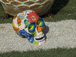 Halloween Skull Decor for Trick or Treat or Halloween Party, Holiday Decor or Seasonal Yard Decor, Handmade Mexican Talavera Pottery 9.5" H