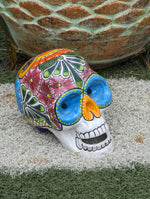 Halloween Skull Decor for Trick or Treat or Halloween Party, Holiday Decor or Seasonal Yard Decor, Handmade Mexican Talavera Pottery 9.5" H