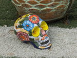 Halloween Skull Decor for Trick or Treat or Halloween Party, Holiday Decor or Seasonal Yard Decor, Handmade Mexican Talavera Pottery 9.5" H