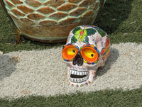 Halloween Skull Decor for Trick or Treat or Halloween Party, Holiday Decor or Seasonal Yard Decor, Handmade Mexican Talavera Pottery 9.5" H