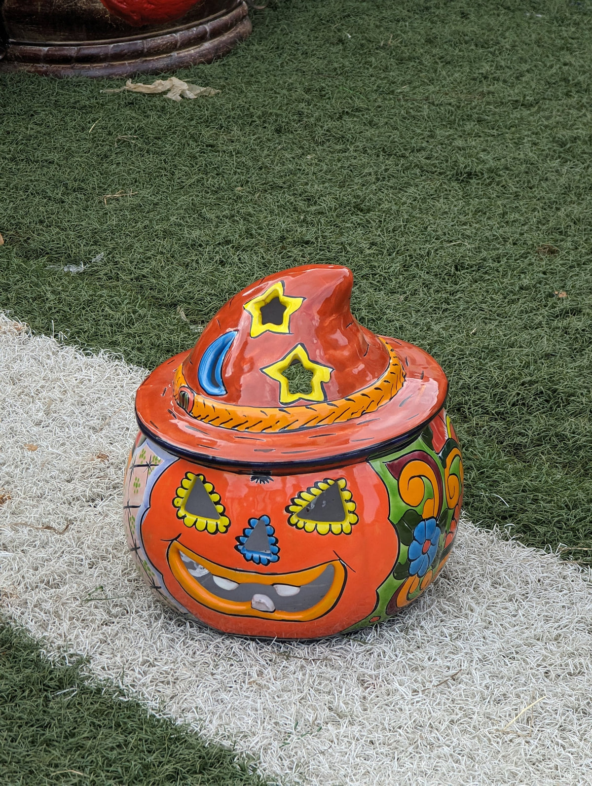 Pumpkin Halloween Decor, Indoor Halloween Party Decor or Outdoor Fall Decor, Handmade Mexican Talavera Pottery Home Decoration