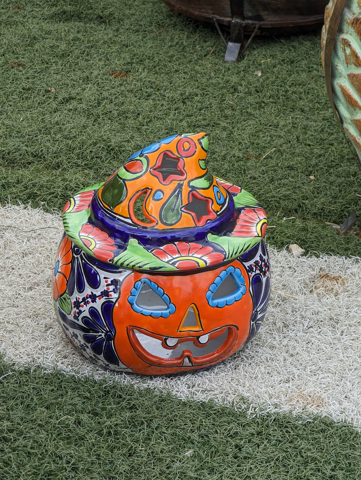 Pumpkin Halloween Decor, Indoor Halloween Party Decor or Outdoor Fall Decor, Handmade Mexican Talavera Pottery Home Decoration