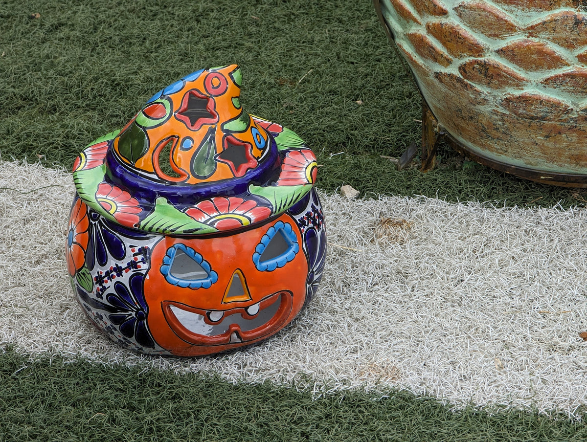 Pumpkin Halloween Decor, Indoor Halloween Party Decor or Outdoor Fall Decor, Handmade Mexican Talavera Pottery Home Decoration