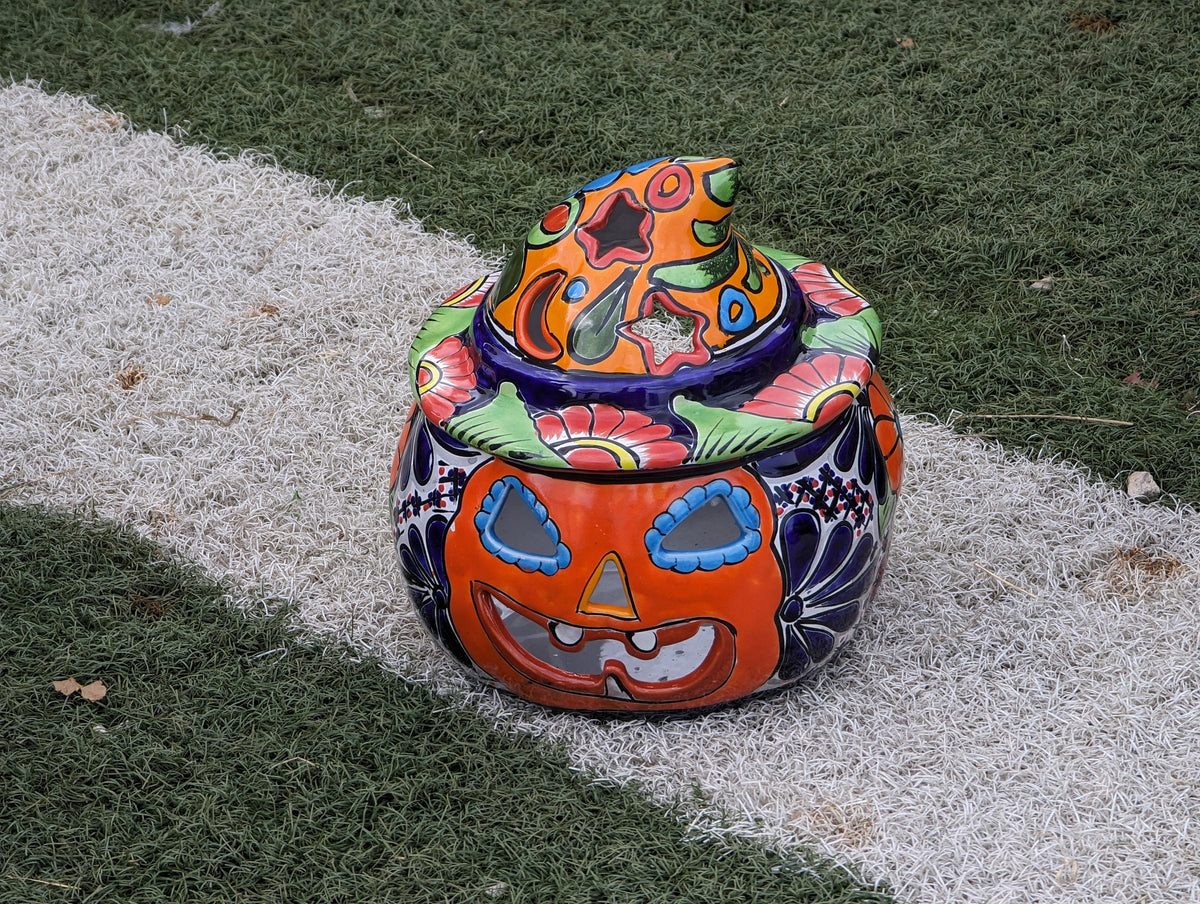 Pumpkin Halloween Decor, Indoor Halloween Party Decor or Outdoor Fall Decor, Handmade Mexican Talavera Pottery Home Decoration