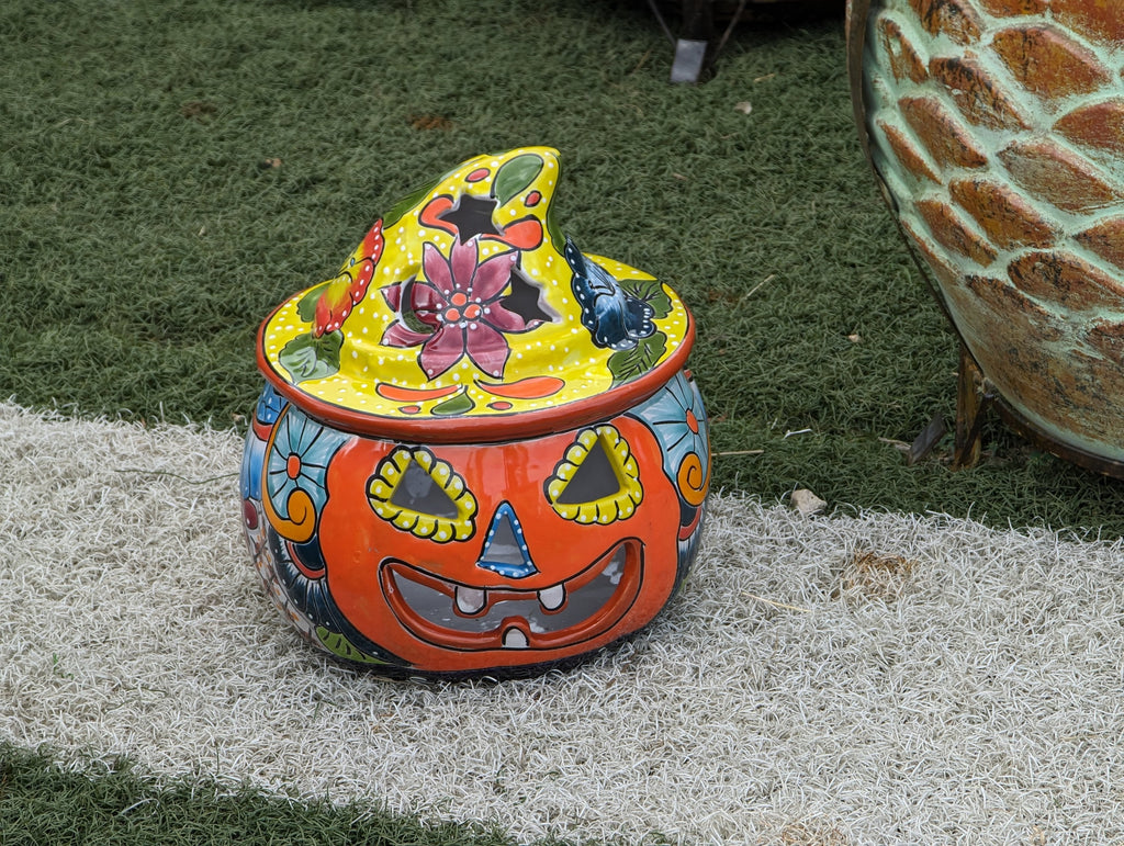 Pumpkin Halloween Decor, Indoor Halloween Party Decor or Outdoor Fall Decor, Handmade Mexican Talavera Pottery Home Decoration