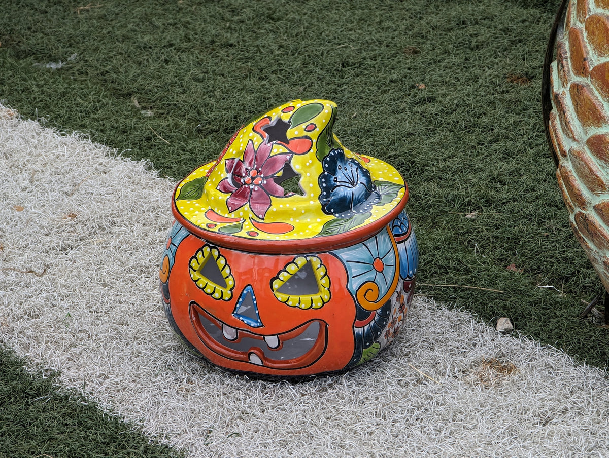 Pumpkin Halloween Decor, Indoor Halloween Party Decor or Outdoor Fall Decor, Handmade Mexican Talavera Pottery Home Decoration