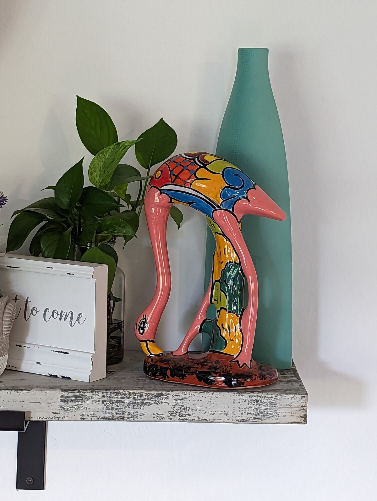Pink Flamingo Home Decor or Yard Art, Talavera Pottery to use as Home Decor, Porch Decoration or Outdoor Decor