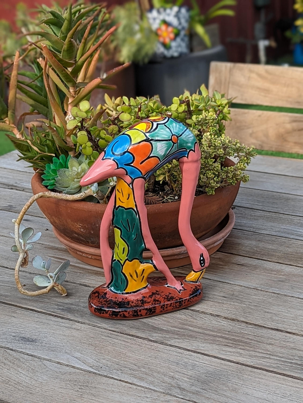 Pink Flamingo Home Decor or Yard Art, Talavera Pottery to use as Home Decor, Porch Decoration or Outdoor Decor