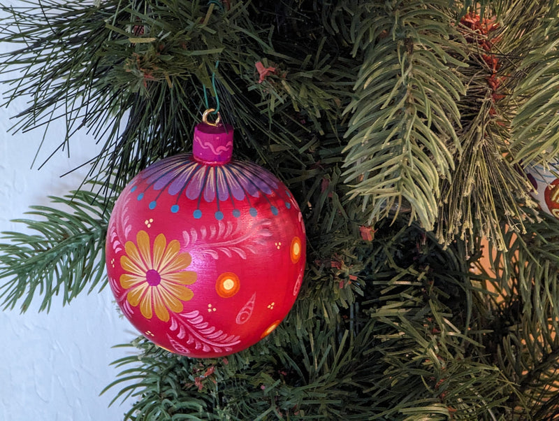 Christmas Ornaments: Unique Mexican Christmas Decor features festive patterns & bold colors, Hand Painted Wood Ornament for Christmas Tree