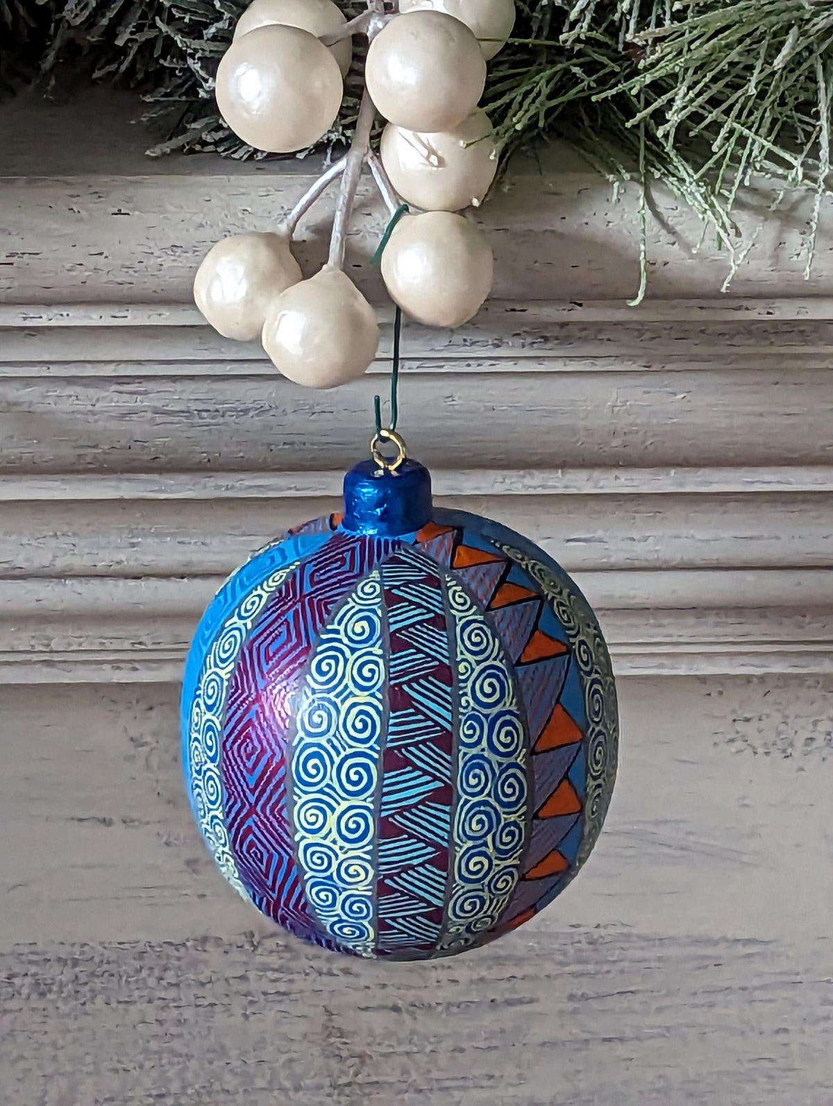 Christmas Ornaments: Unique Mexican Christmas Decor features festive patterns & bold colors, Hand Painted Wood Ornament for Christmas Tree