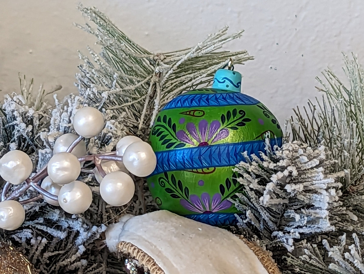 Christmas Ornaments: Unique Mexican Christmas Decor features festive patterns & bold colors, Hand Painted Wood Ornament for Christmas Tree