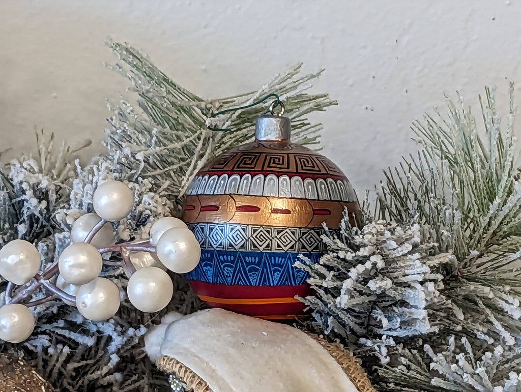 Christmas Ornaments: Unique Mexican Christmas Decor features festive patterns & bold colors, Hand Painted Wood Ornament for Christmas Tree