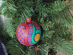 Christmas Tree Ornaments, Hand Painted Wood Ornament for Christmas Tree is Mexican Christmas Decor of festive holiday patterns & bold colors