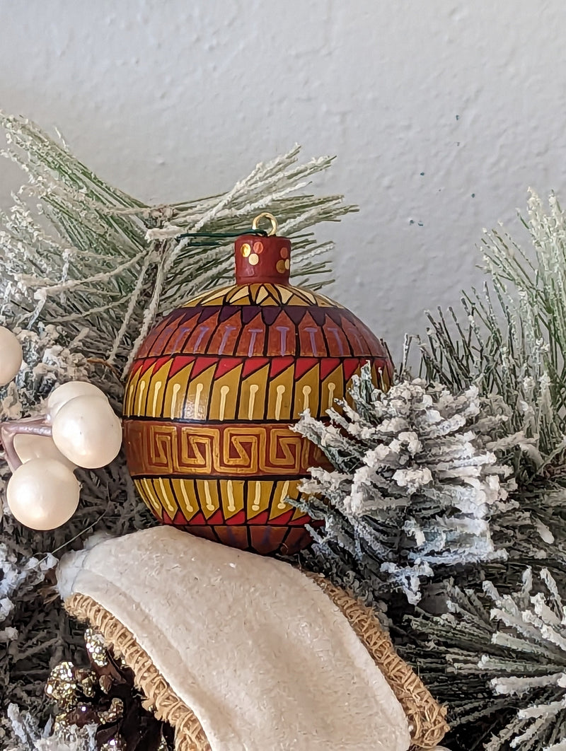 Christmas Tree Ornaments, Hand Painted Wood Ornament for Christmas Tree is Mexican Christmas Decor of festive holiday patterns & bold colors