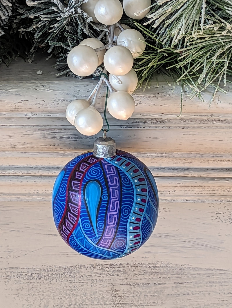 Christmas Tree Ornaments, Hand Painted Wood Ornament for Christmas Tree is Mexican Christmas Decor of festive holiday patterns & bold colors