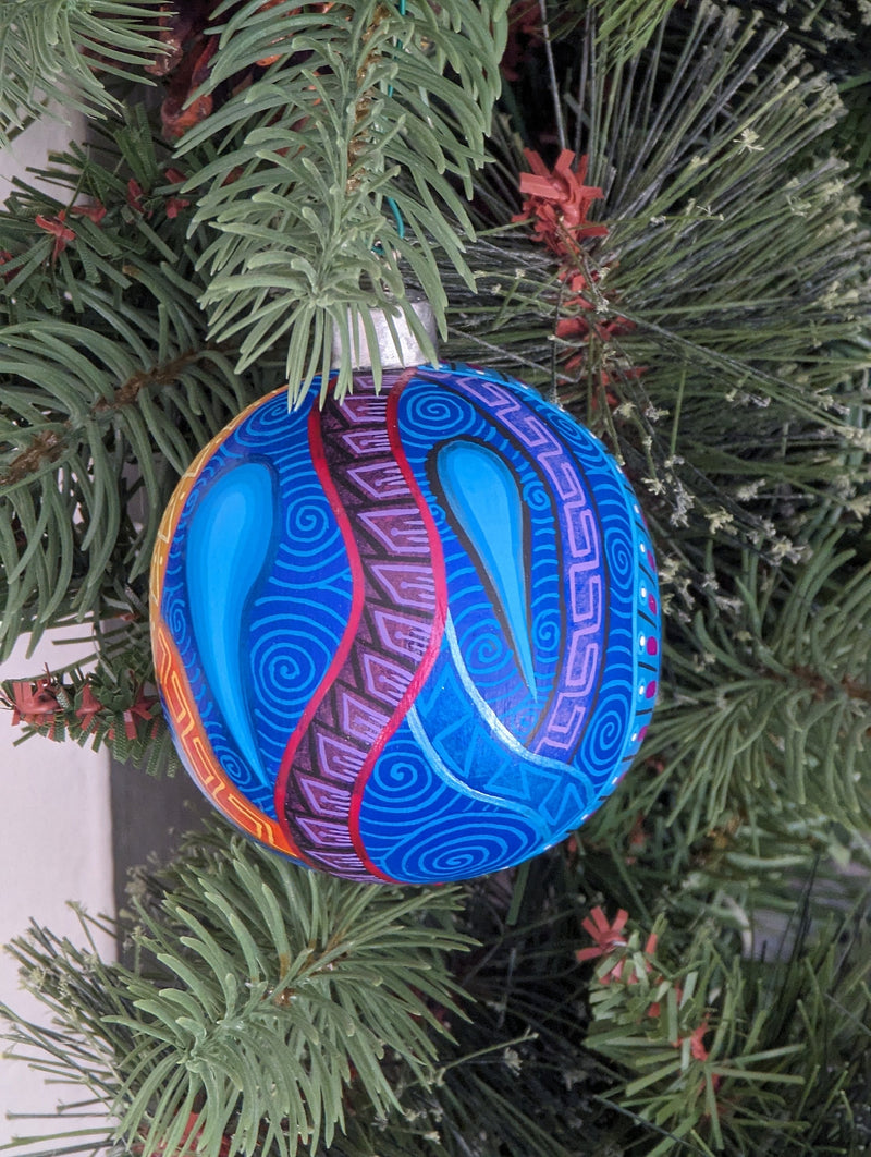 Christmas Tree Ornaments, Hand Painted Wood Ornament for Christmas Tree is Mexican Christmas Decor of festive holiday patterns & bold colors