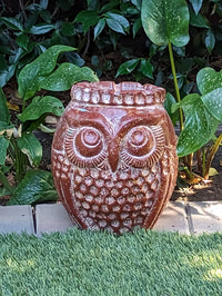 Mexican Owl Planter Pot for Indoor Home Decor or Outdoor Garden Decorations, Medium Owl, Reddish Brown