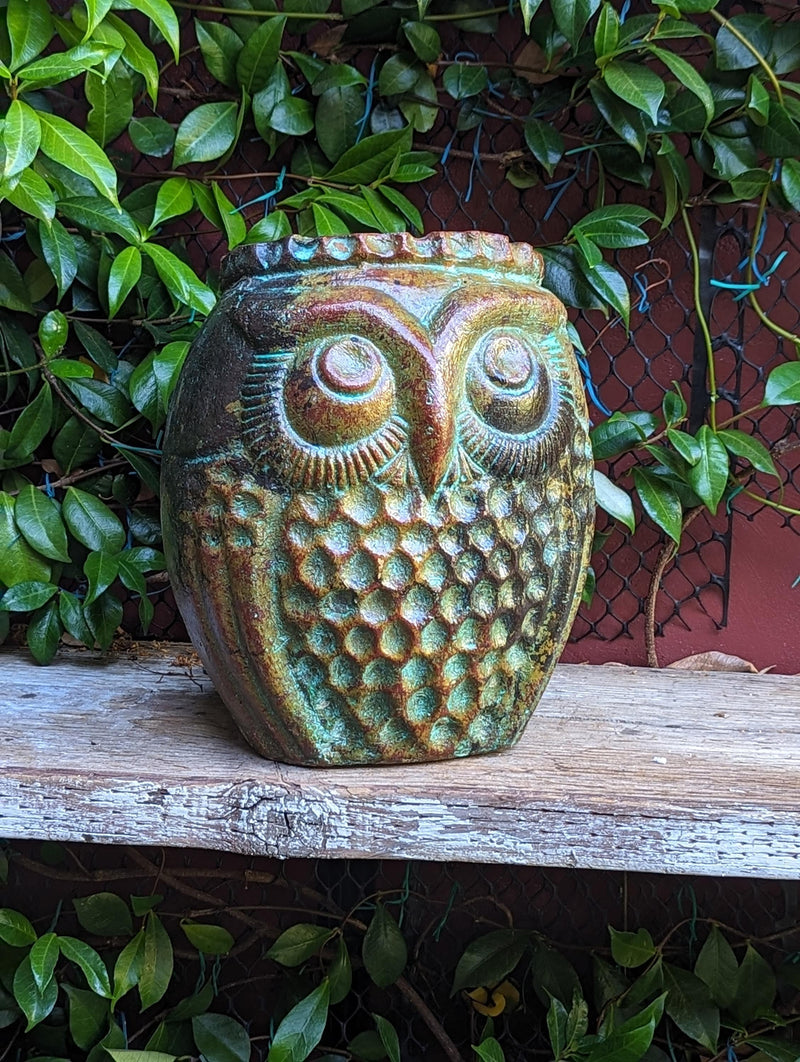Mexican Owl Planter Pot for Indoor Home Decor or Outdoor Garden Decorations, Medium Owl, Reddish Brown