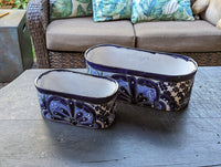 Succulent Planter Boxes, Ceramic Talavera Pottery, Indoor Outdoor Windowsill Planters, Narrow Planters - Set of 2 Blue Pots
