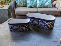 Succulent Planter Boxes, Ceramic Talavera Pottery, Indoor Outdoor Windowsill Planters, Narrow Planters - Set of 2 Blue Pots
