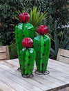 Cactus Family Garden Decor of 3 Cactus Decorations for Your Yard | Hand Painted Lifelike Metal Cactus, 17"-27" Mexican Yard Art