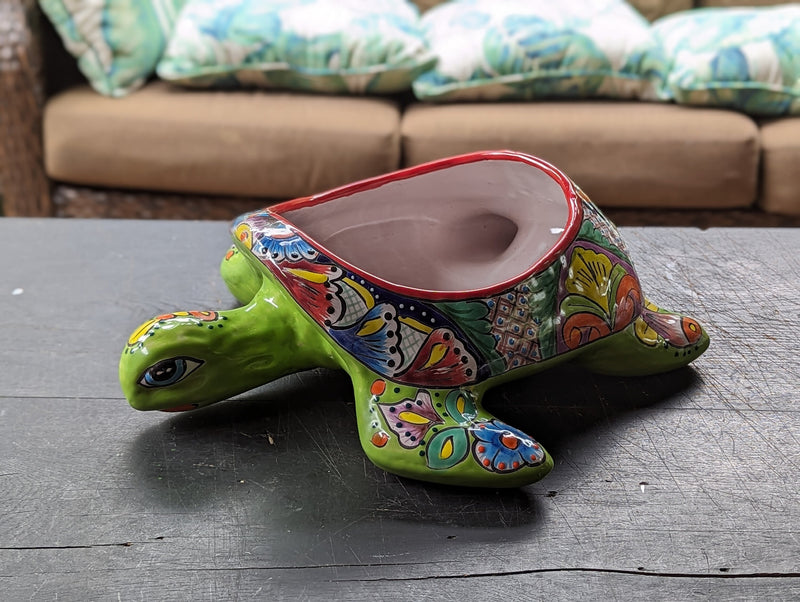 Talavera Turtle Planter, Handmade Mexican Pottery for Succulents or Flowers or Garden Decor, Ceramic Flower Pot for Outdoor or Home Decor