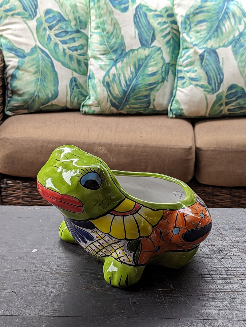 Colorful Frog Flower Pot, Ceramic Planter, Talavera Pottery, Indoor Outdoor Planter, Talavera Pot, Mexican Planter, Small Pot