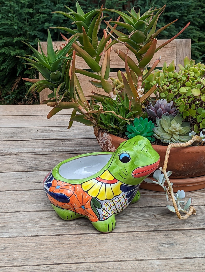 Colorful Frog Flower Pot, Ceramic Planter, Talavera Pottery, Indoor Outdoor Planter, Talavera Pot, Mexican Planter, Small Pot