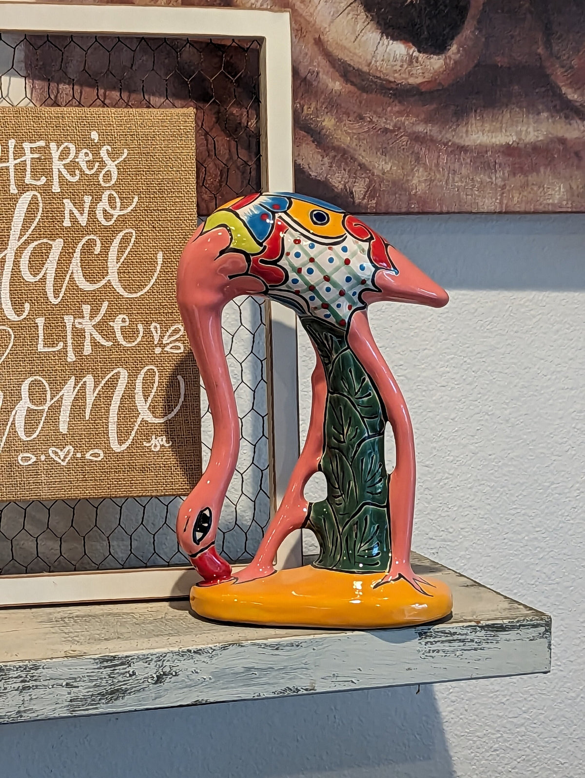 Pink Flamingo Home Decor or Yard Art, Talavera Pottery to use as Home Decor, Porch Decoration or Outdoor Decor