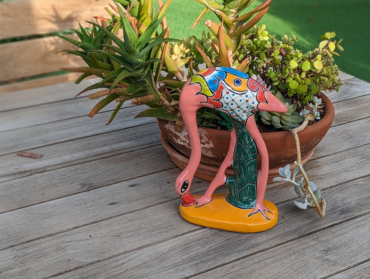 Pink Flamingo Home Decor or Yard Art, Talavera Pottery to use as Home Decor, Porch Decoration or Outdoor Decor