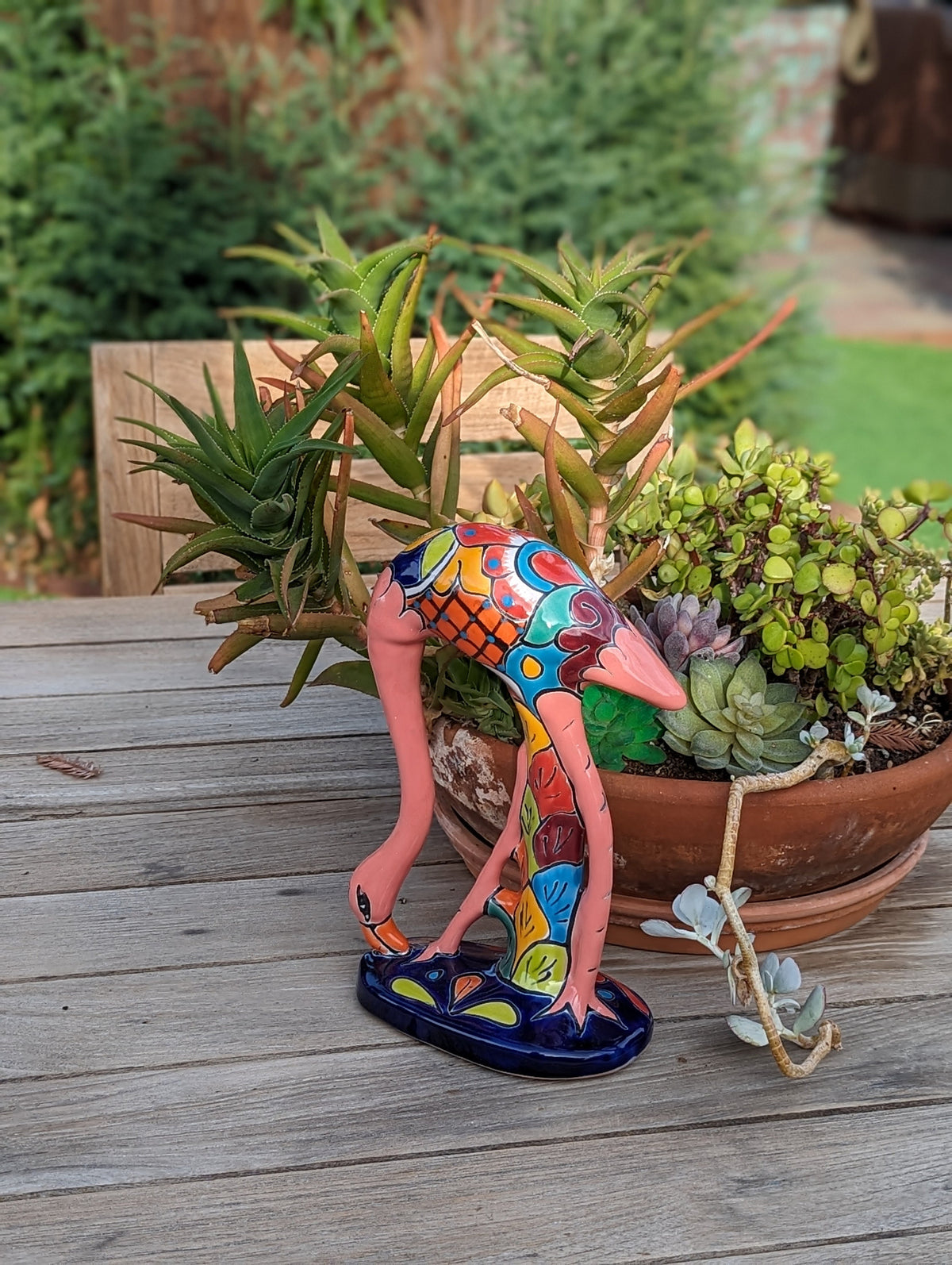 Pink Flamingo Home Decor or Yard Art, Talavera Pottery to use as Home Decor, Porch Decoration or Outdoor Decor