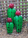 Cactus Family Garden Decor of 3 Cactus Decorations for Your Yard | Hand Painted Lifelike Metal Cactus, 17"-27" Mexican Yard Art