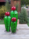 Cactus Family Garden Decor of 3 Cactus Decorations for Your Yard | Hand Painted Lifelike Metal Cactus, 17"-27" Mexican Yard Art